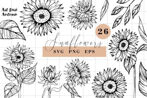 Download Sunflower SVG Line Art Illustrations - Line art Collection