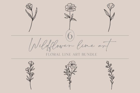 Download Floral Line Art Bundle | Cute Wildflower - Line art Collection