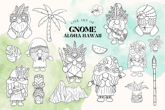 Download Hawaiian Gnome Line Art Illustrations - Line art Collection