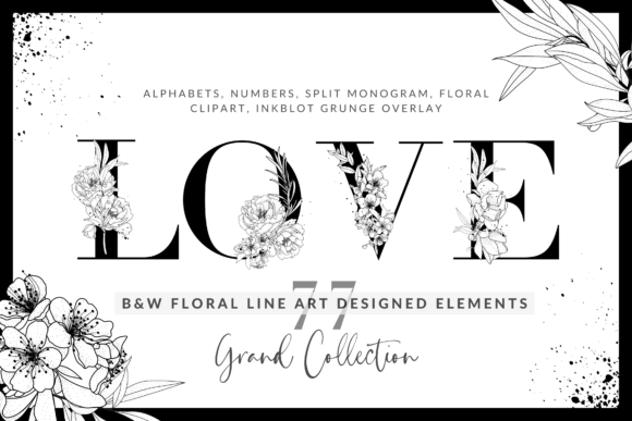 Download Black &amp; White Floral Line Art Alphabets - Line art Collection