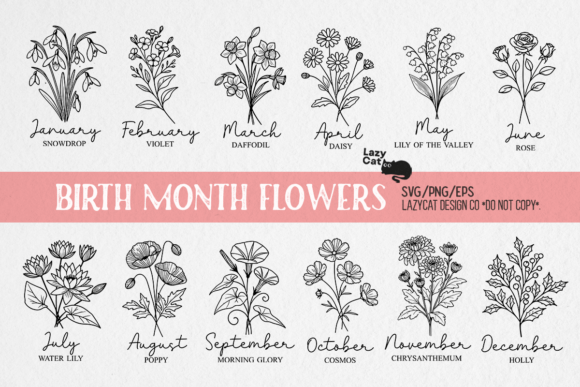 Download Birth Month Flowers Line Art SVG Bundle - Premium Resources