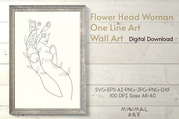 Download 1 Flower Head Woman One Line Art Wall Ar - Line art Collection