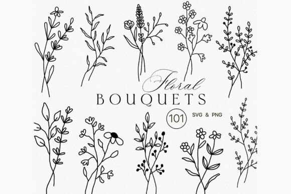 Download Floral Line Art Bouquet Clipart Minimal - Line art Collection