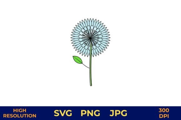 Download Blue Dandelion with Solid Outline Leaves - Outline leaves Collection